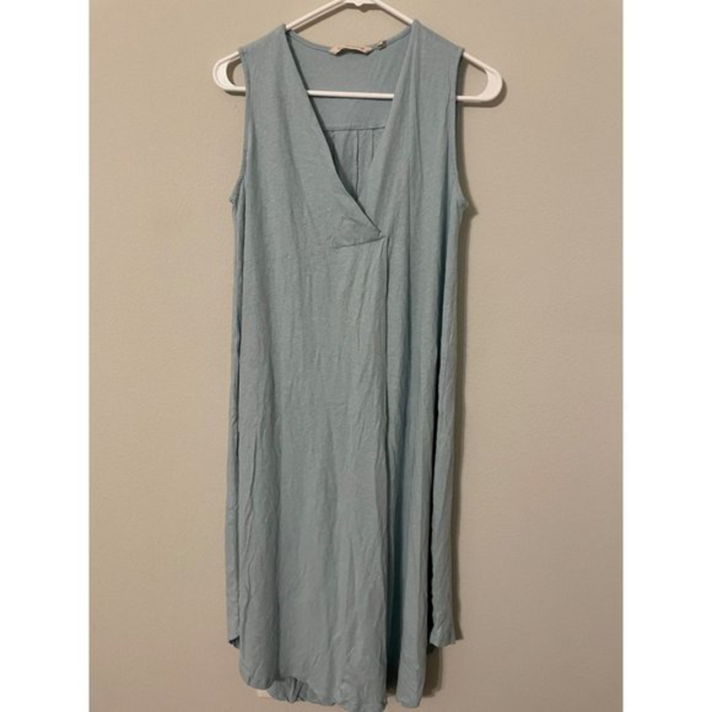 Soft Surroundings Light Blue Sleeveless Casual Midi Dress Linen Blend Size Small